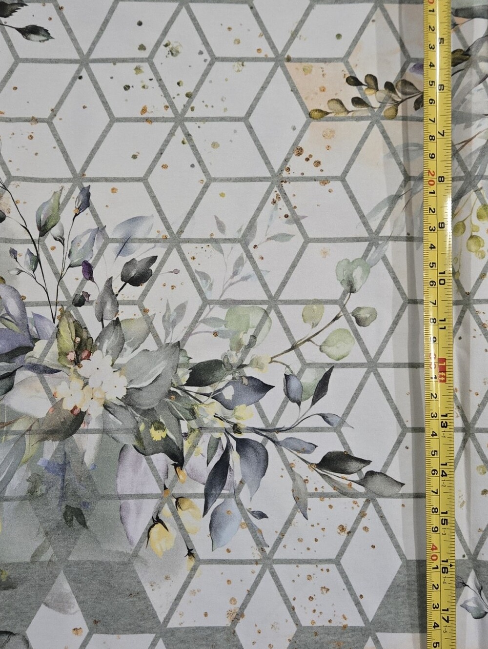 Knit Fabric: Floral Geometric Design Cotton Lycra Stretch Fabric 46cmxWOF